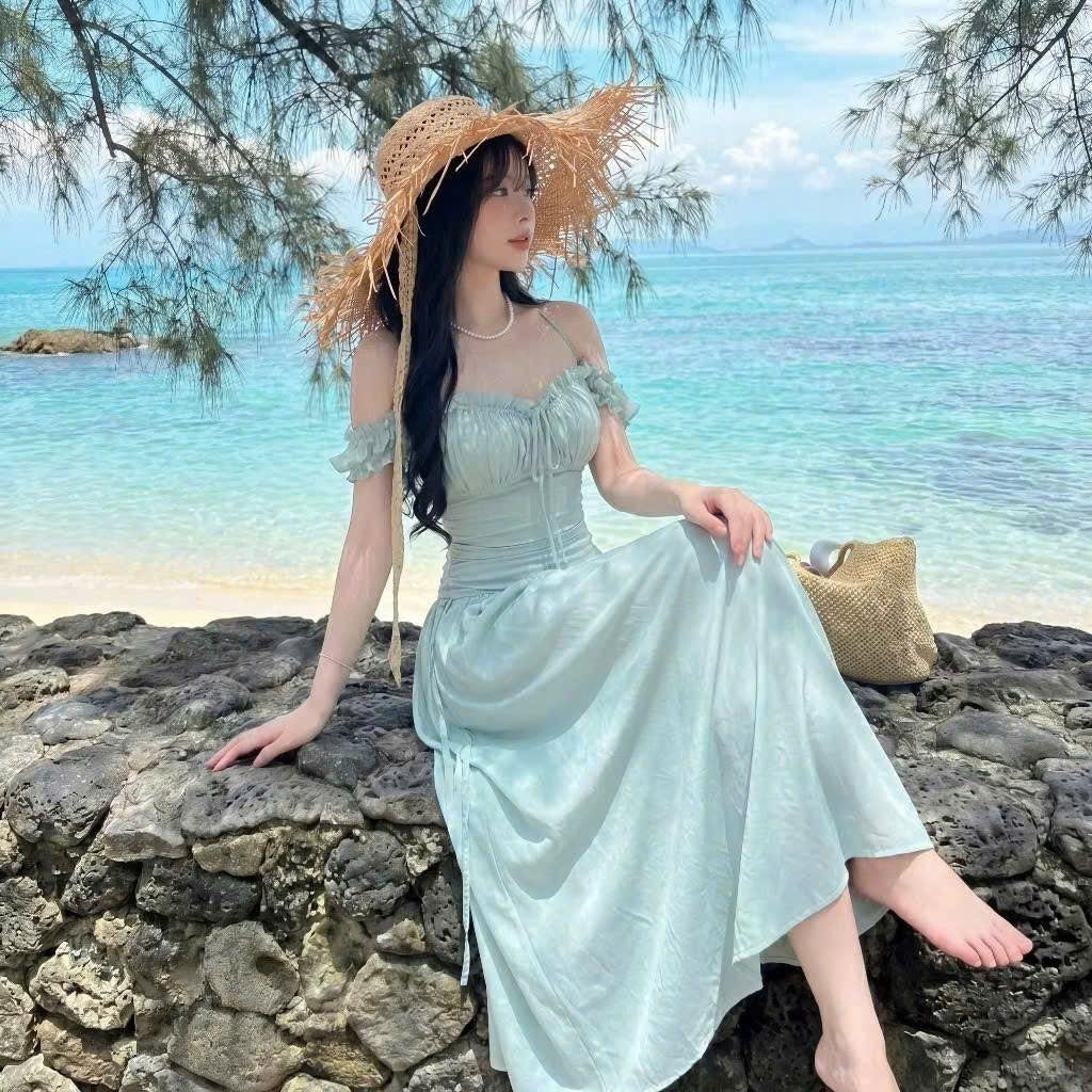 Corset-Style Off-Shoulder Maxi Dress - Romantic Summer Vacation Gown