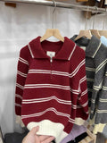Women's Oversized Half-Zip Striped Knit Sweater