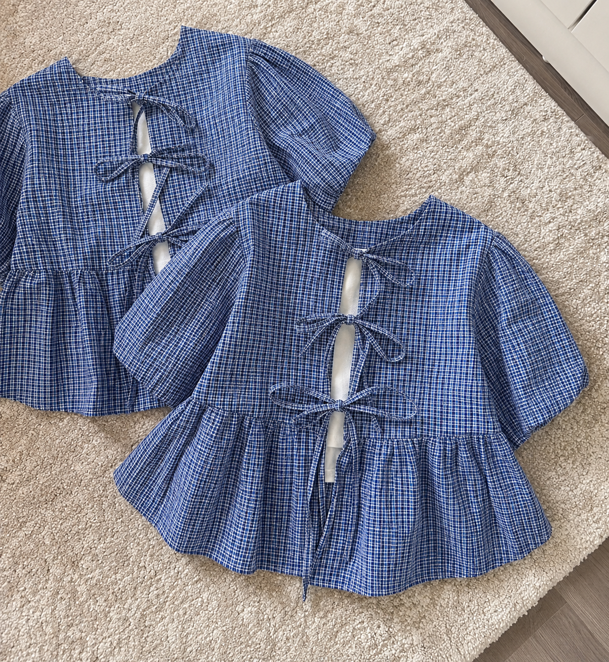Women's Tie-Front Babydoll Blouse with Puff Sleeves