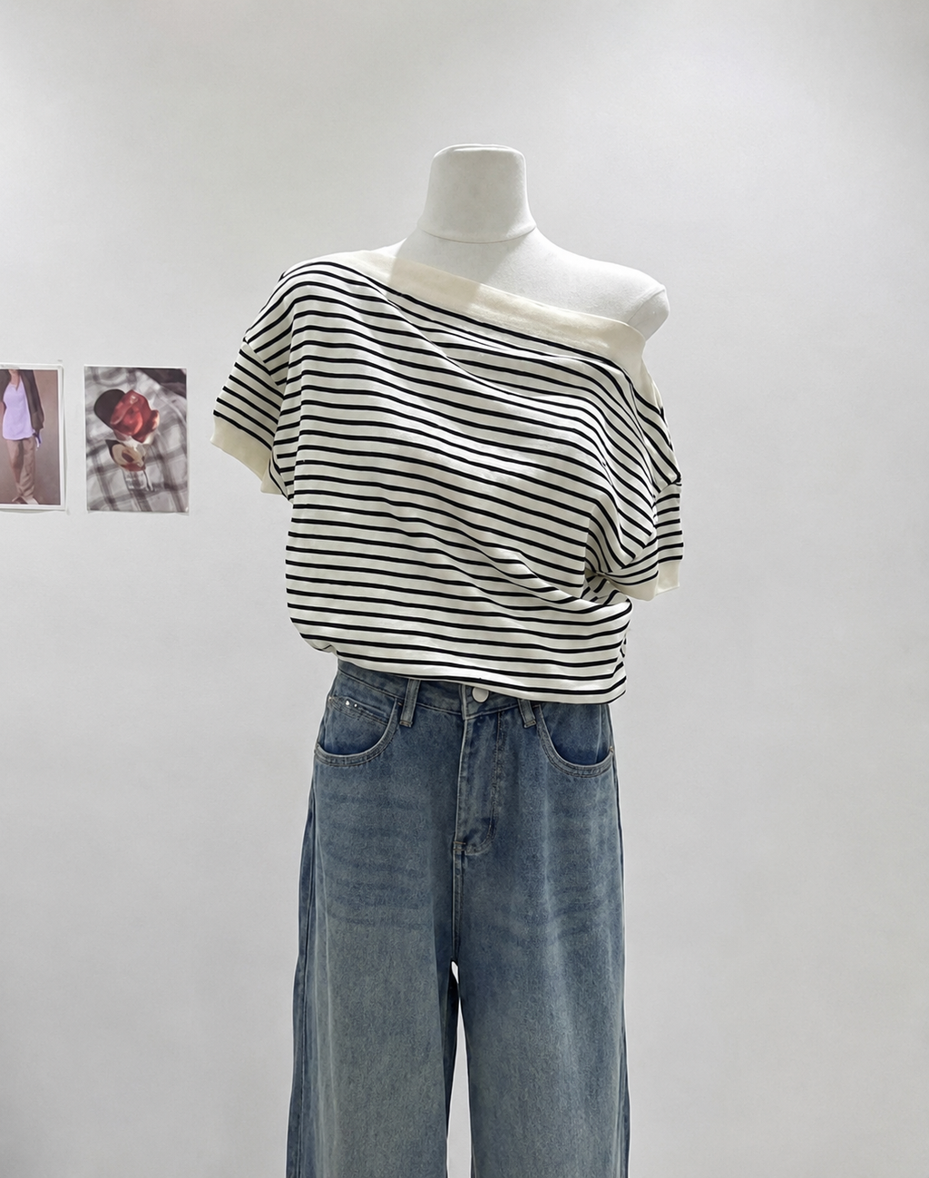 Women's Casual Asymmetric Off-the-Shoulder Striped Knit Top