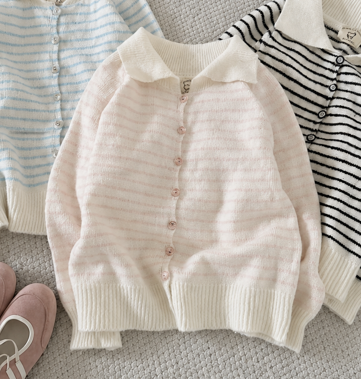 Women's Soft Knit Collared Striped Cardigan - Cozy Button-Up Polo Sweater