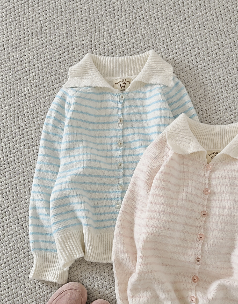 Women's Soft Knit Collared Striped Cardigan - Cozy Button-Up Polo Sweater