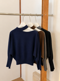 Cutout Mock-Neck Batwing Sleeve Knit Sweater