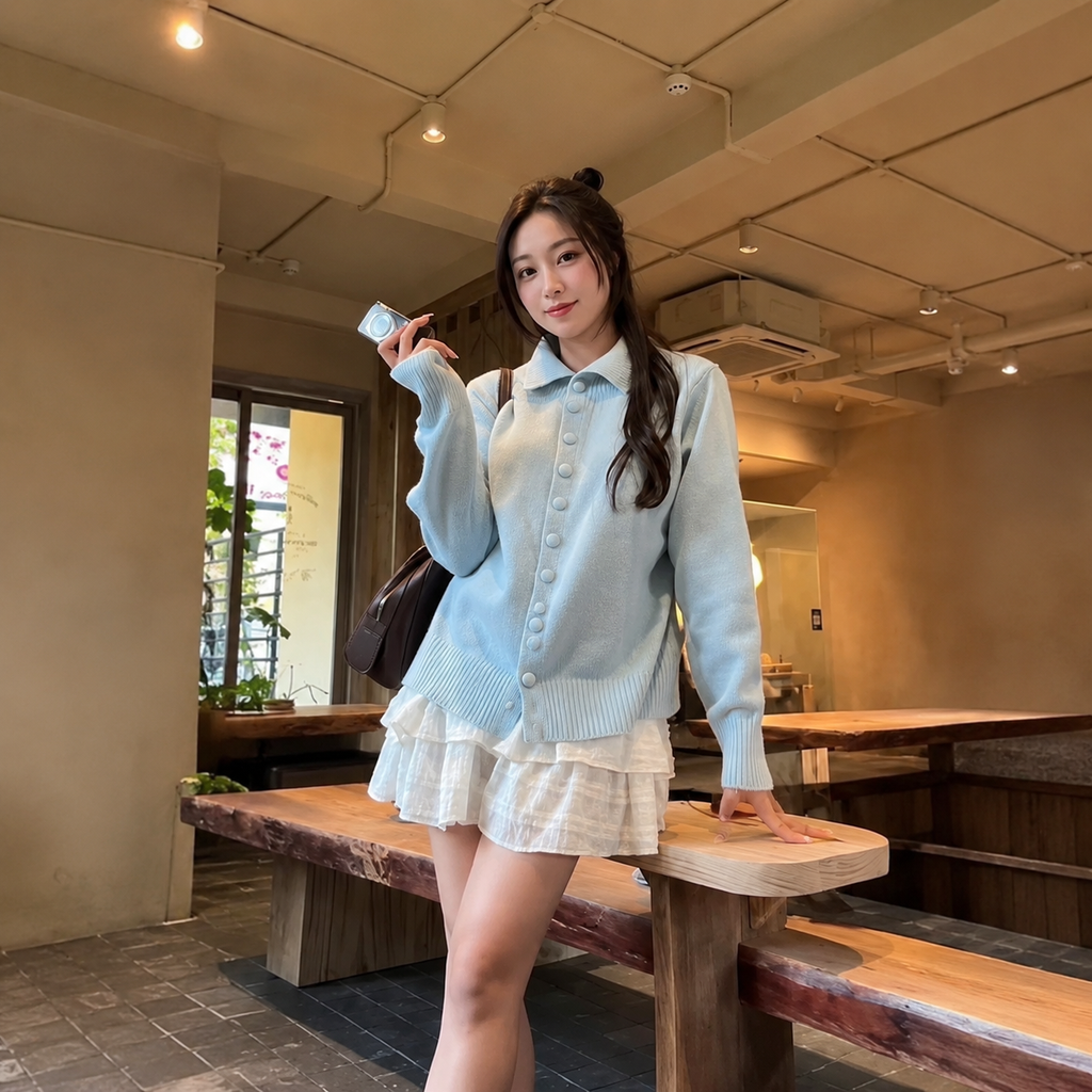 Women's Fine-Knit Collared Button-Down Cardigan - Relaxed Fit Soft Polo Sweater