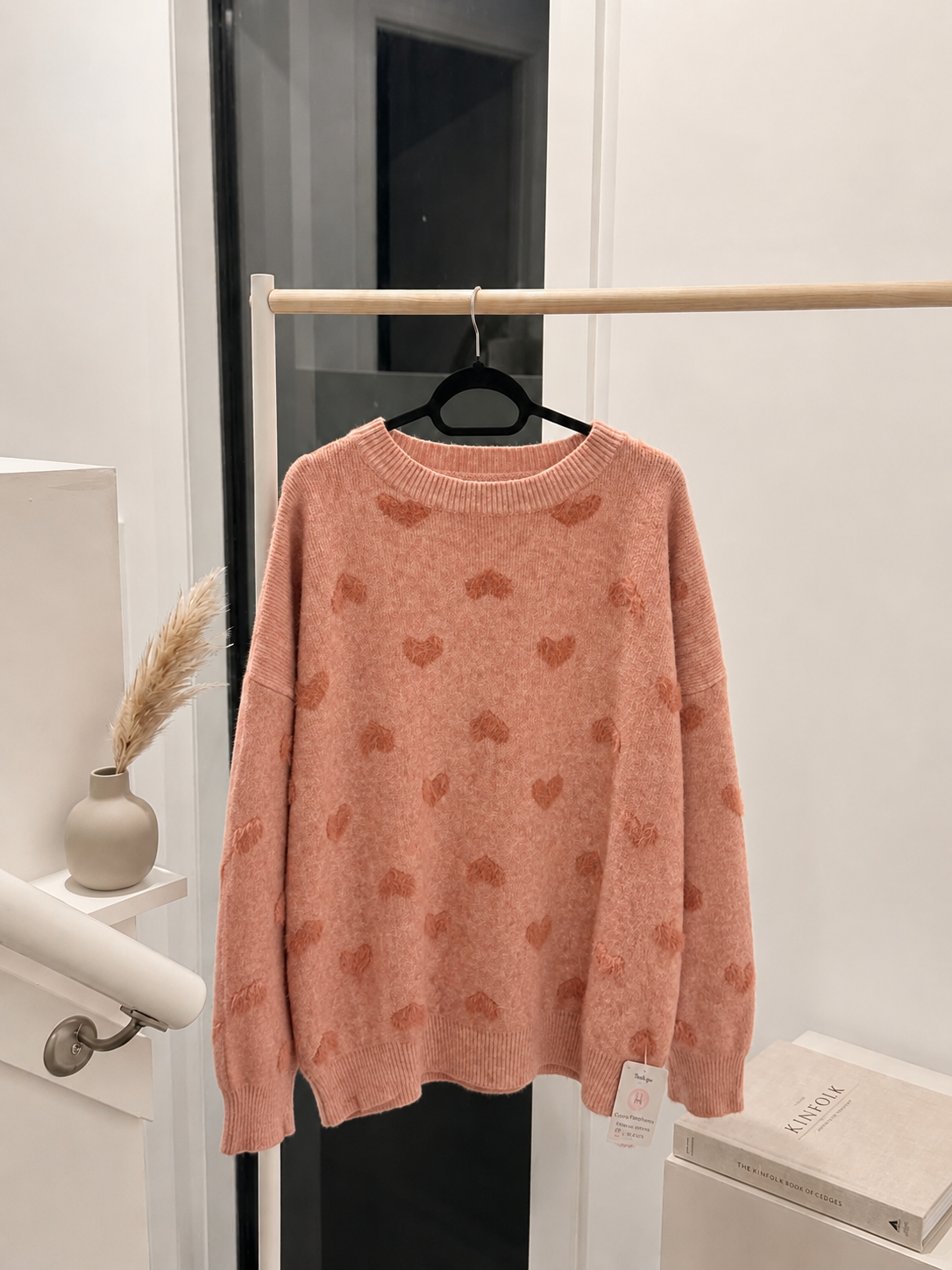 Heart Pattern Knit Crewneck Pullover Sweater