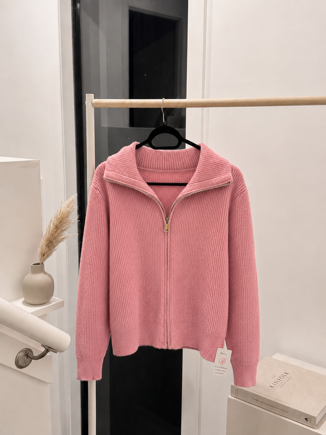 Women’s Full-Zip Ribbed Knit Cardigan Sweater with Spread Collar