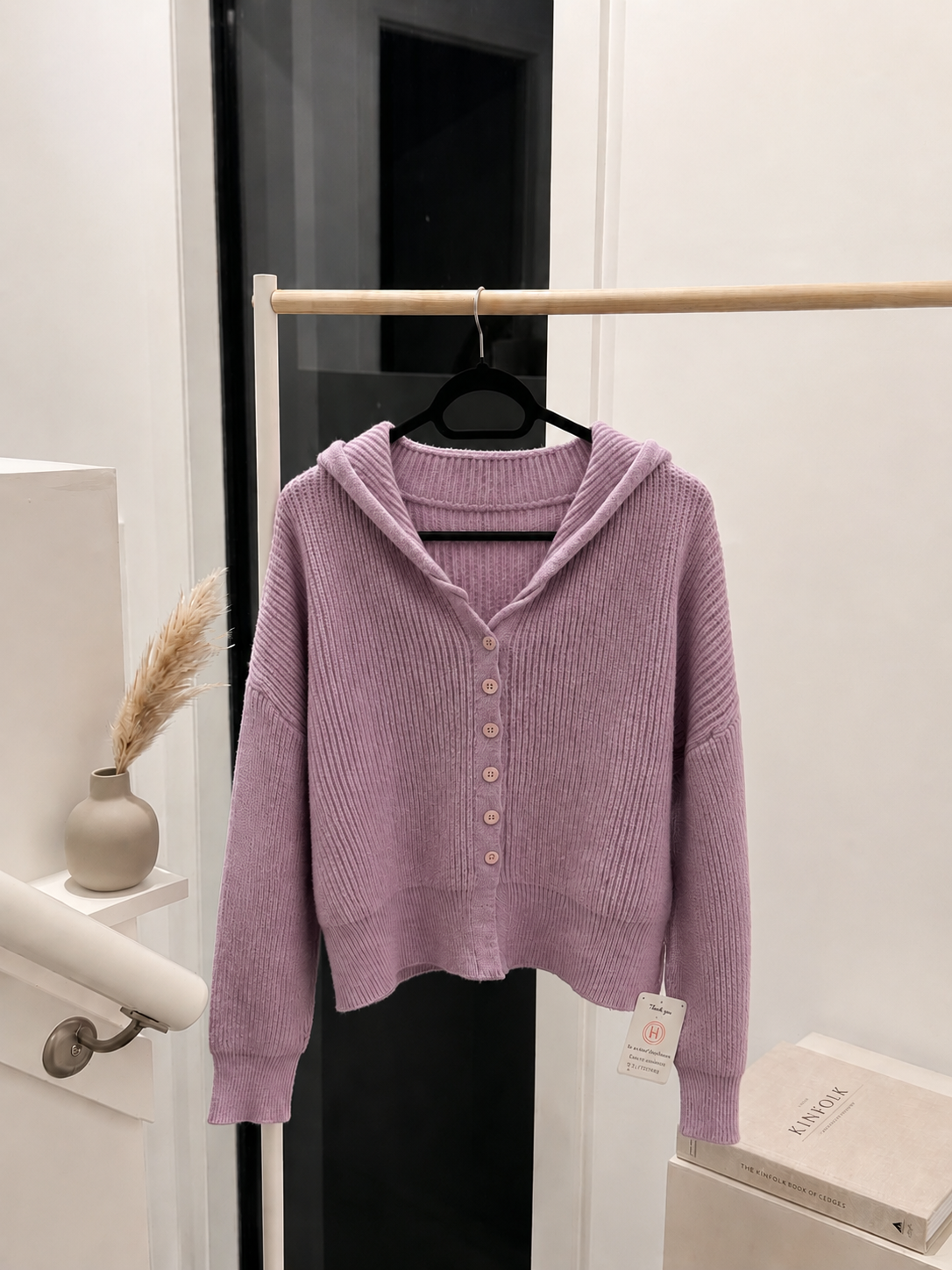Women’s Hooded Knit Cardigan Sweater - Rib-Knit Button Front Cropped Jumper