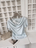 Women's fake 2-Piece Layered Cowl Neck Tee & Lace Camisole Set