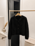 Women's Luxury Shaggy Faux Fur Cardigan - Cropped Plush Fuzzy Jacket with Button Front
