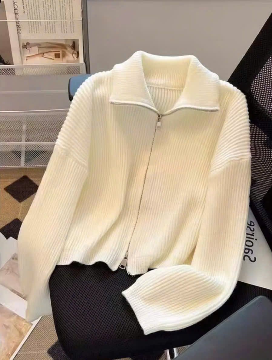 Women's Loose Fit Ribbed Double-Zip Knit Jumper