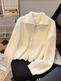 Women's Loose Fit Ribbed Double-Zip Knit Jumper