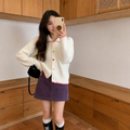 Retro Peter Pan Collar Scallop Trim Knit Cardigan with Colorful Buttons