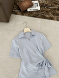 Women's Summer Pinstripe Linen-Blend Wrap Shirt with Tie-Waist