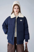 Women's Navy Blue Cozy Sherpa-Collar Puffer Jacket
