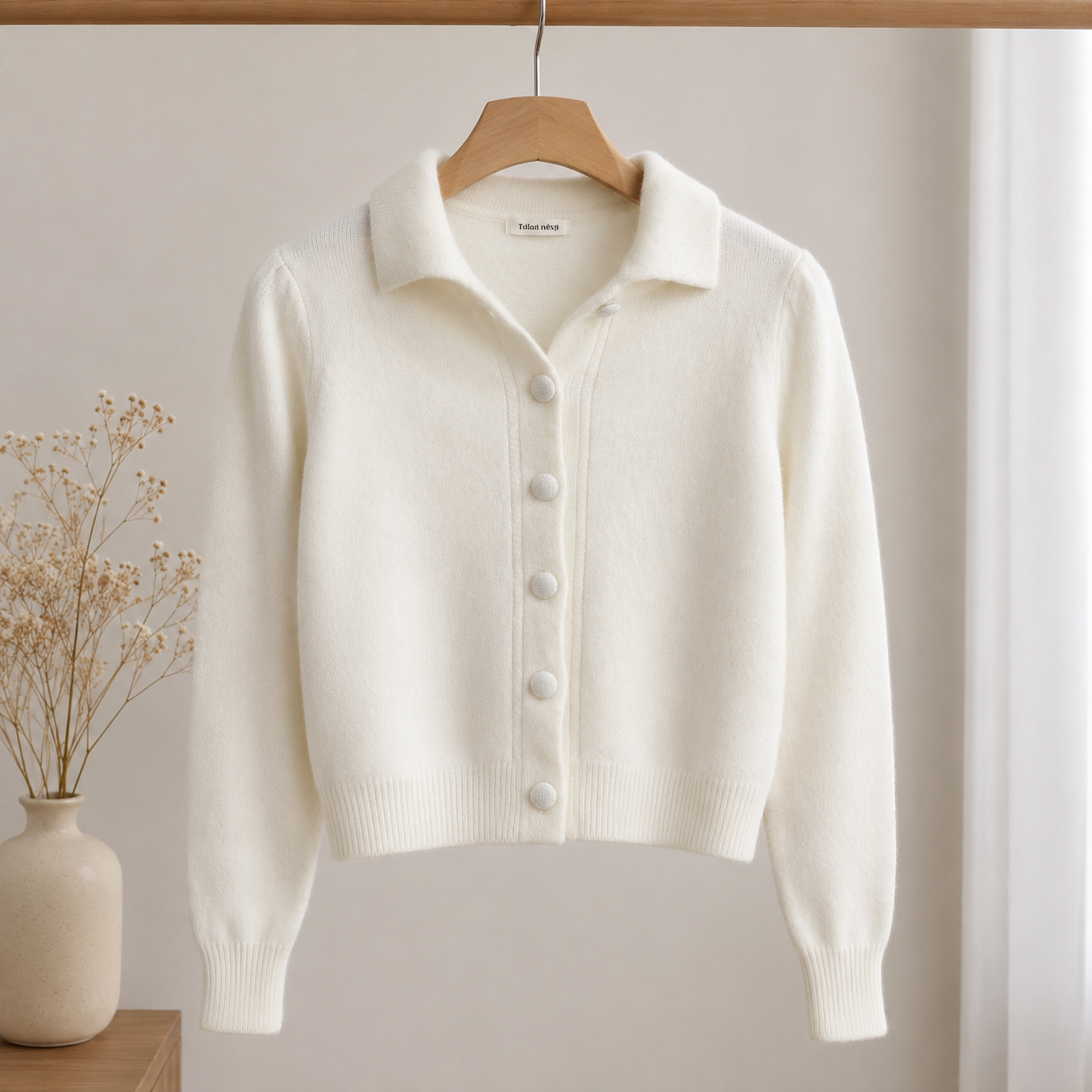 Women's Fuzzy Knit Polo Cardigan - Soft Button-Down Cropped Sweater with Collar