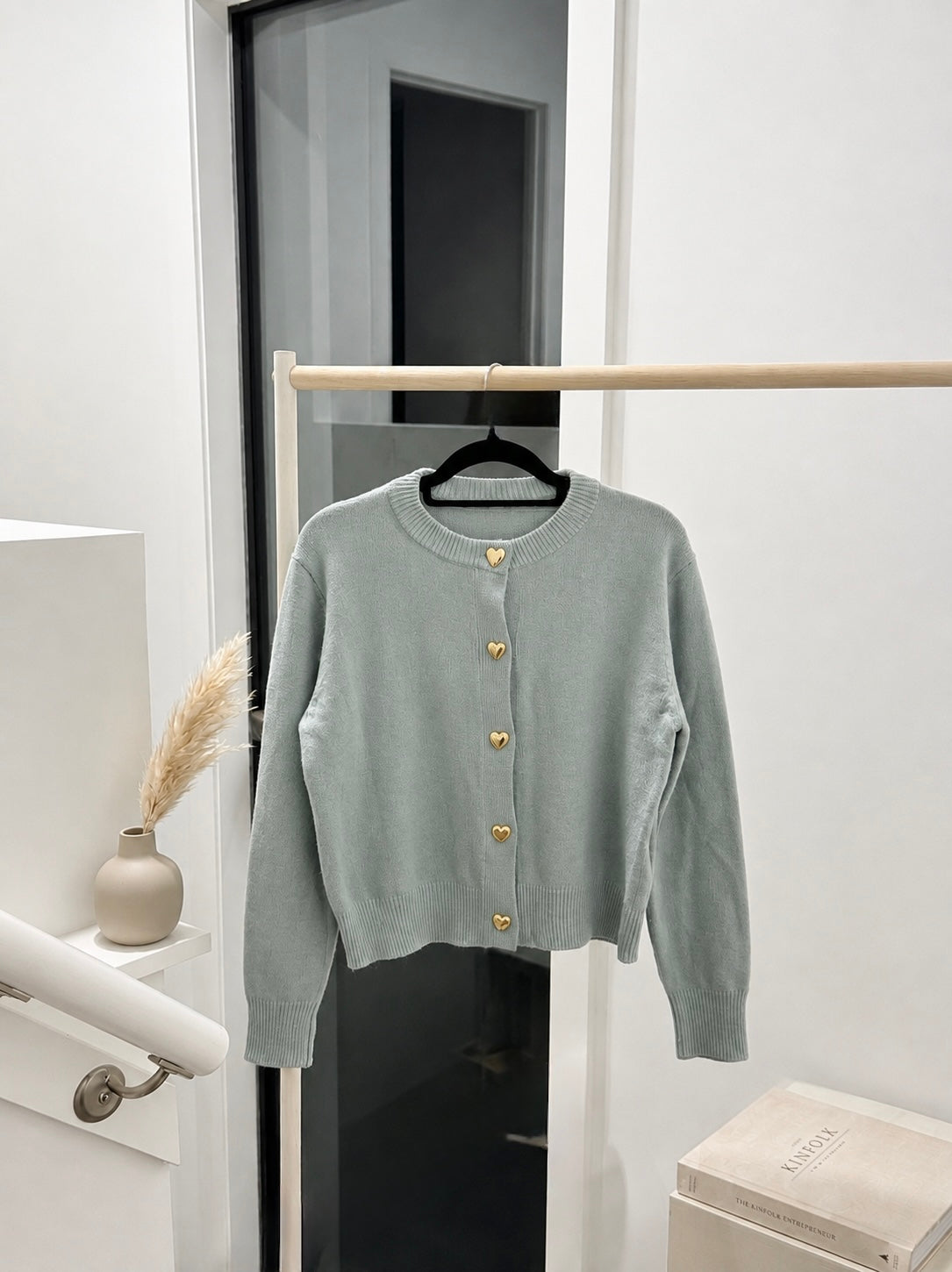 Women’s Heart-Button Knit Crewneck Cardigan
